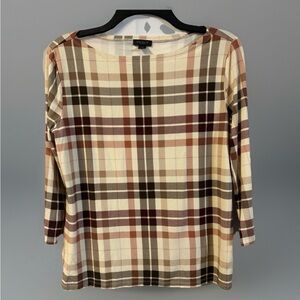 Ann Taylor Plaid Women's Top in Brown and Cream Size Med